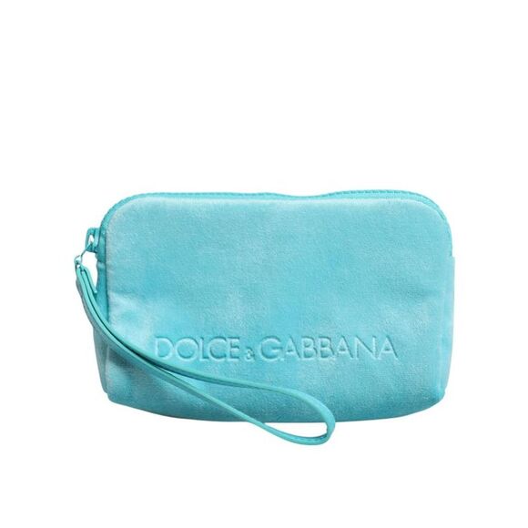 Dolce & Gabbana Velvet Cosmetic Bag Women Light Blue Clutch Bags